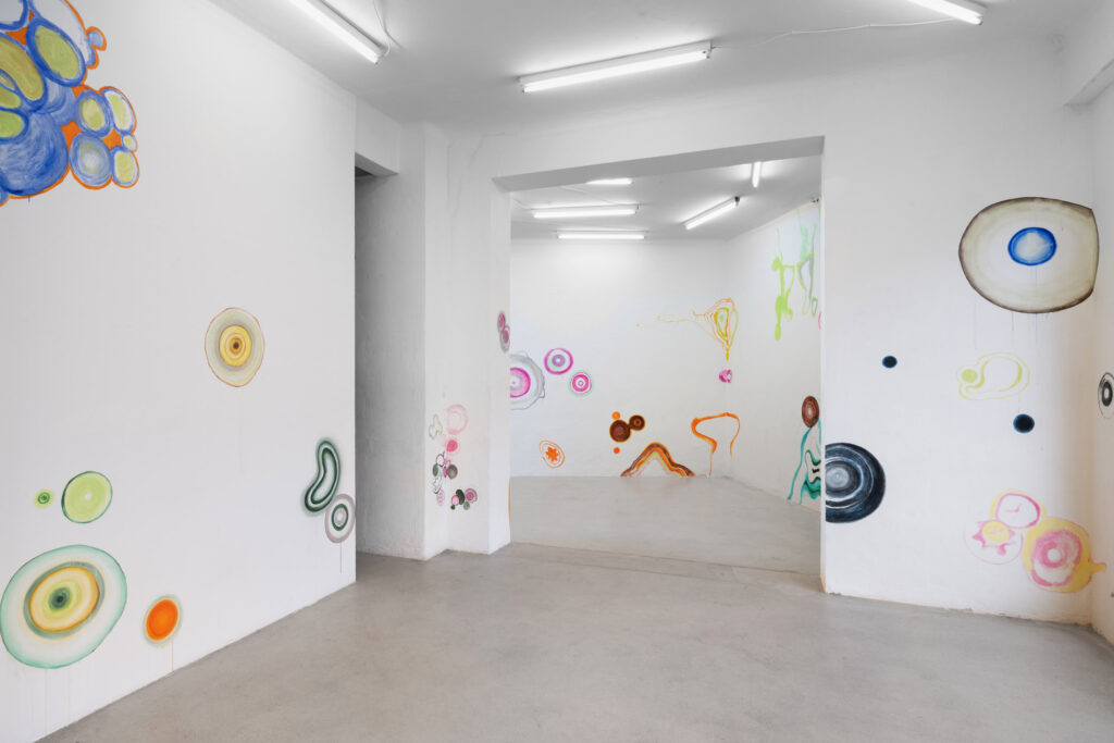 exhibition views: Kunstraum Ortloff, 2025
wall painting in cooperation with Lena Kerschensteiner;  acrylic und aquarell on wall