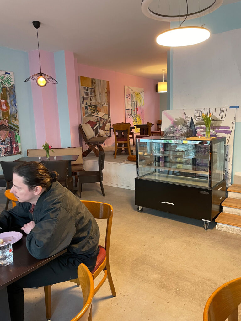 Café Rosa, Leipzig, 2023, 
permanent wallpainting,
co-creation of the café and solo exhibition
