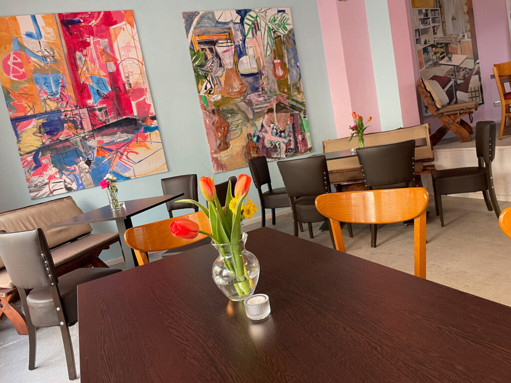 Café Rosa, Leipzig, 2023, 
permanent wallpainting,
co-creation of the café and solo exhibition