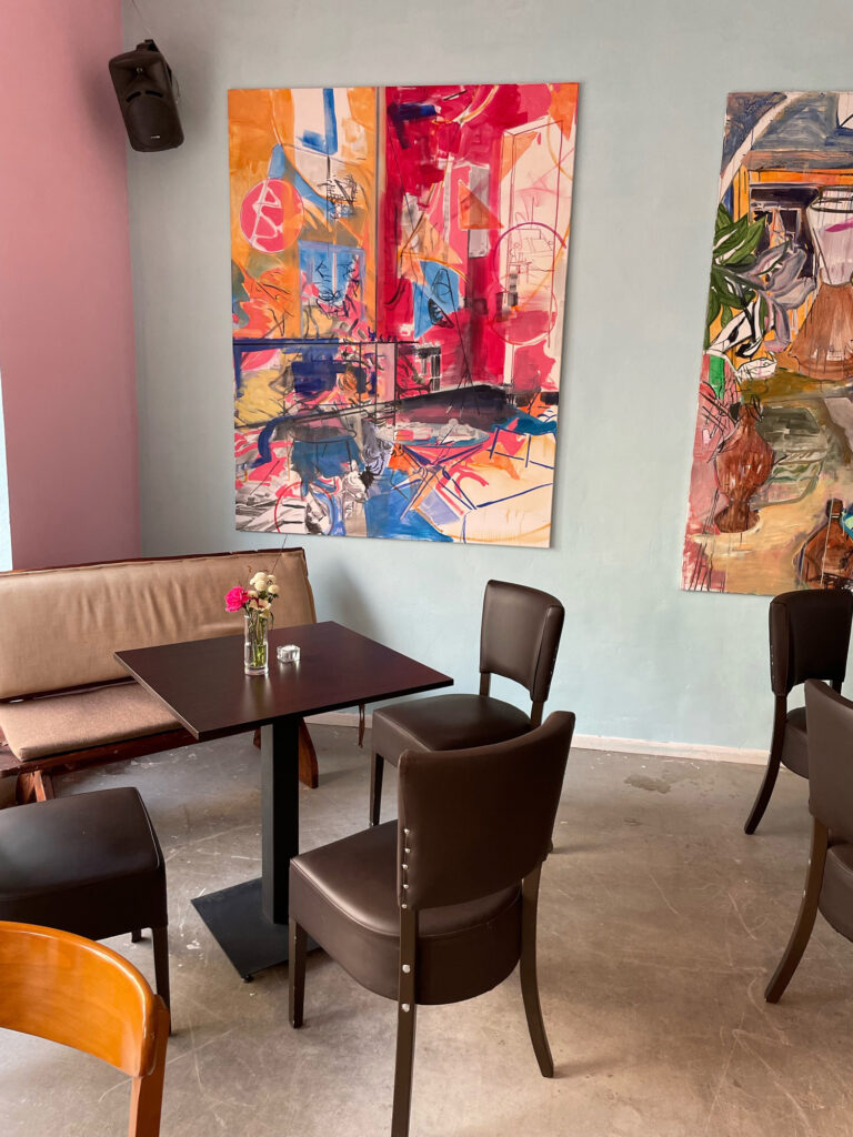 Café Rosa, Leipzig, 2023, 
permanent wallpainting,
co-creation of the café and solo exhibition